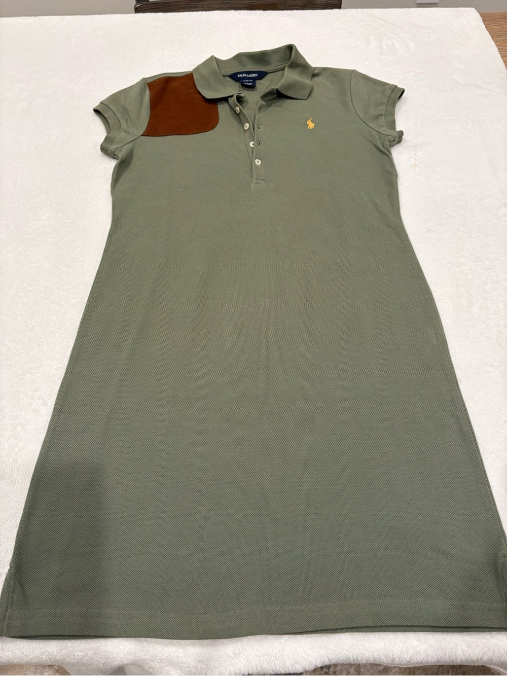 Ralph Lauren Olive Polo Midi Dress with Brown Shoulder Patch